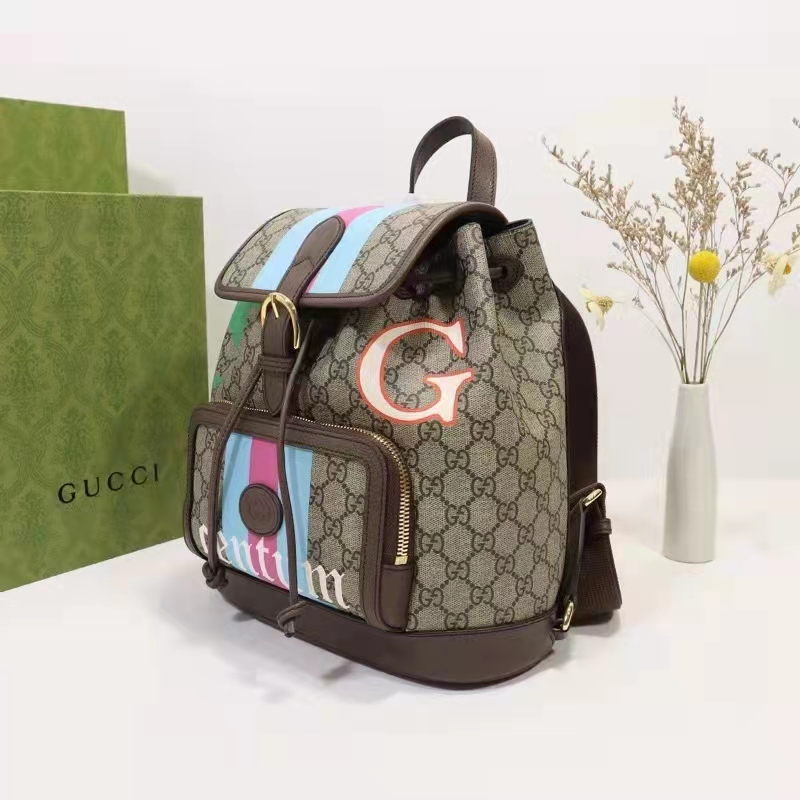 Gucci Unisex Backpack with Interlocking G Beige Centum Stars G GG Supreme Canvas