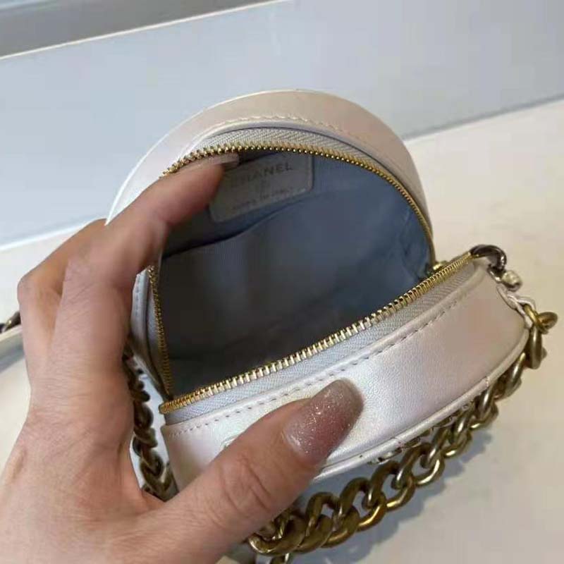 Chanel Women Chanel 19 Clutch with Chain Lambskin Gold Silver-Tone Ruthenium White