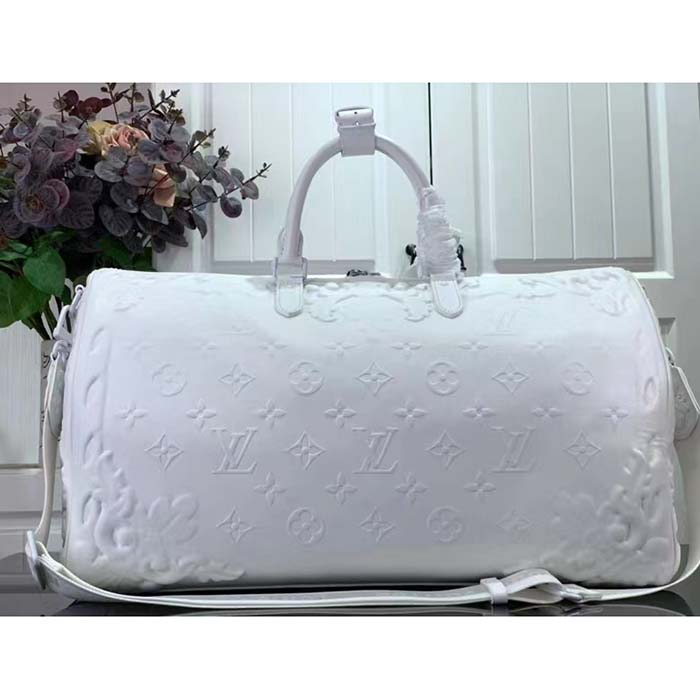 Louis Vuitton LV Unisex Keepall Bandoulière 50 Optic White Calf Cowhide Leather