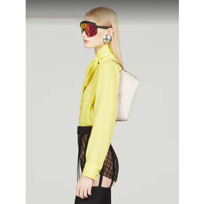 Gucci Women GG Marmont Shoulder Bag White Matelassé Chevron Leather