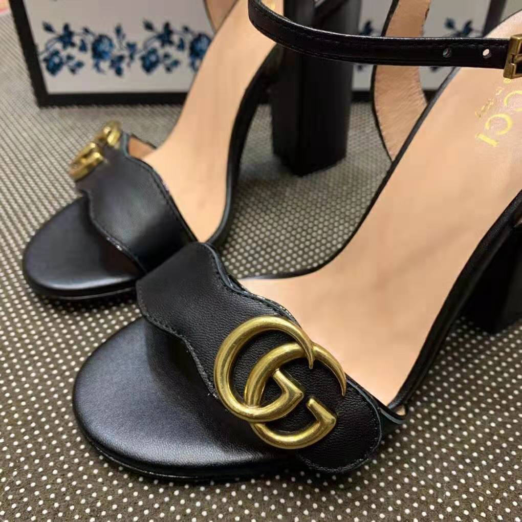 Gucci Women Leather Sandal 10.2 cm Heel-Black