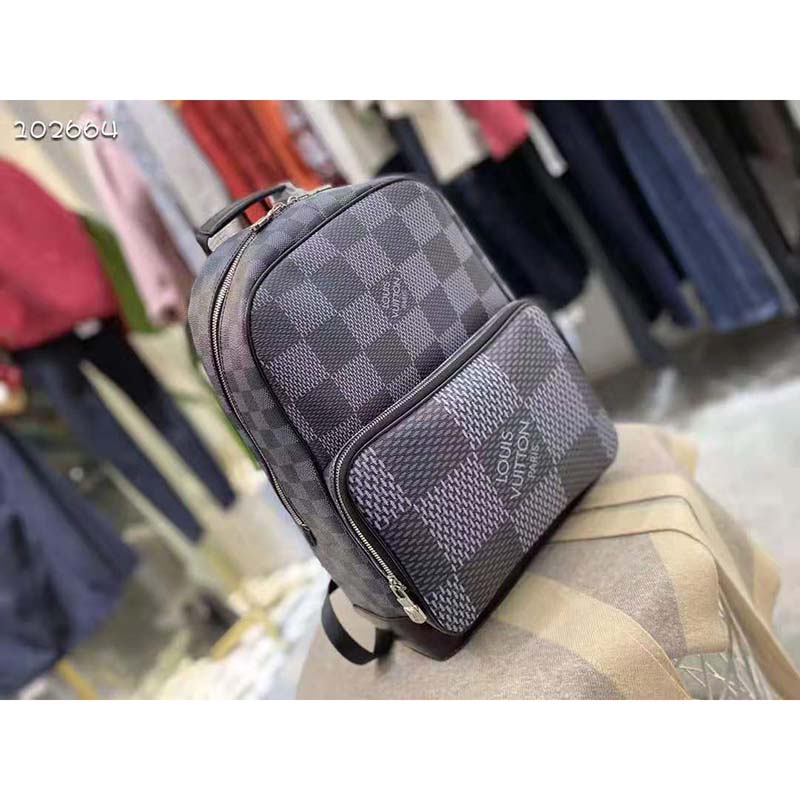Louis Vuitton LV Unisex Campus Backpack Gray Damier Graphite 3D Coated Canvas