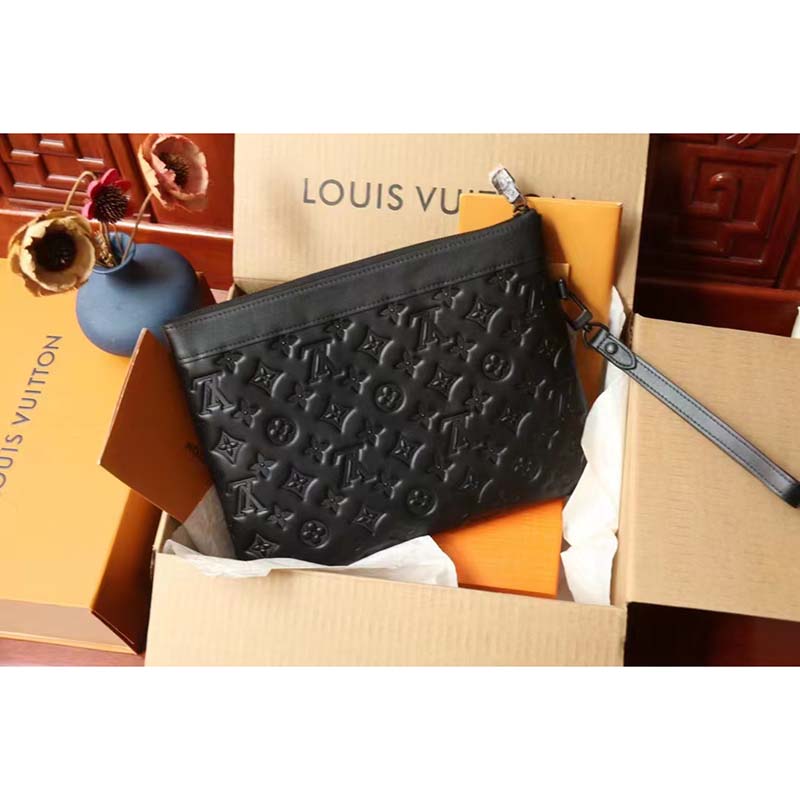 Louis Vuitton LV Unisex Discovery Pochette Black Monogram Shadow Calf Leather