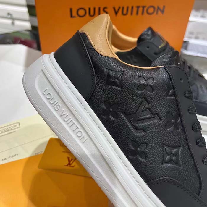 Louis Vuitton LV Unisex Beverly Hills Sneaker Black Monogram Embossed Grained Calf Leather