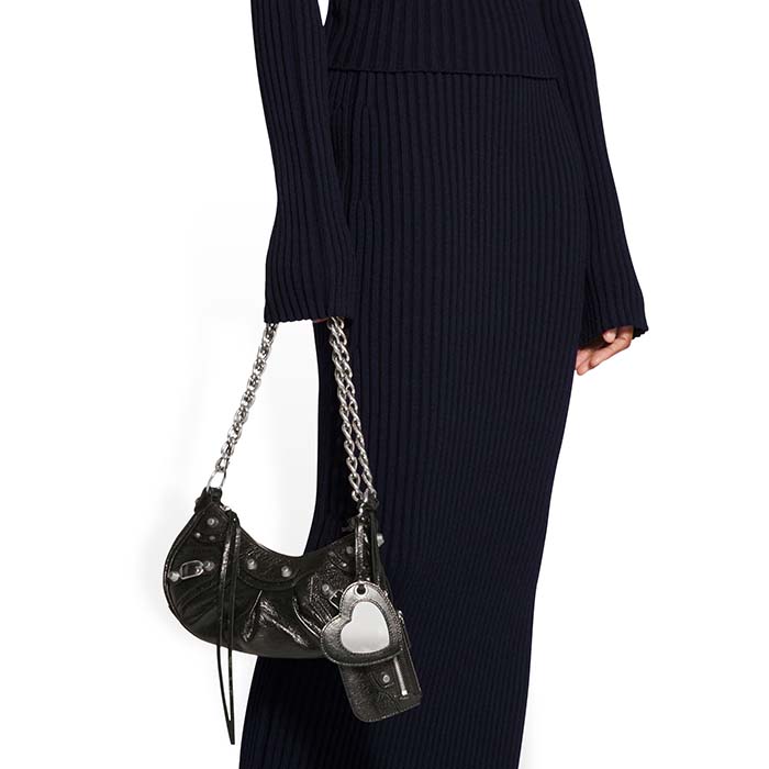 Balenciaga Women BB Le Cagole XS Shoulder Bag Black Arena Lambskin