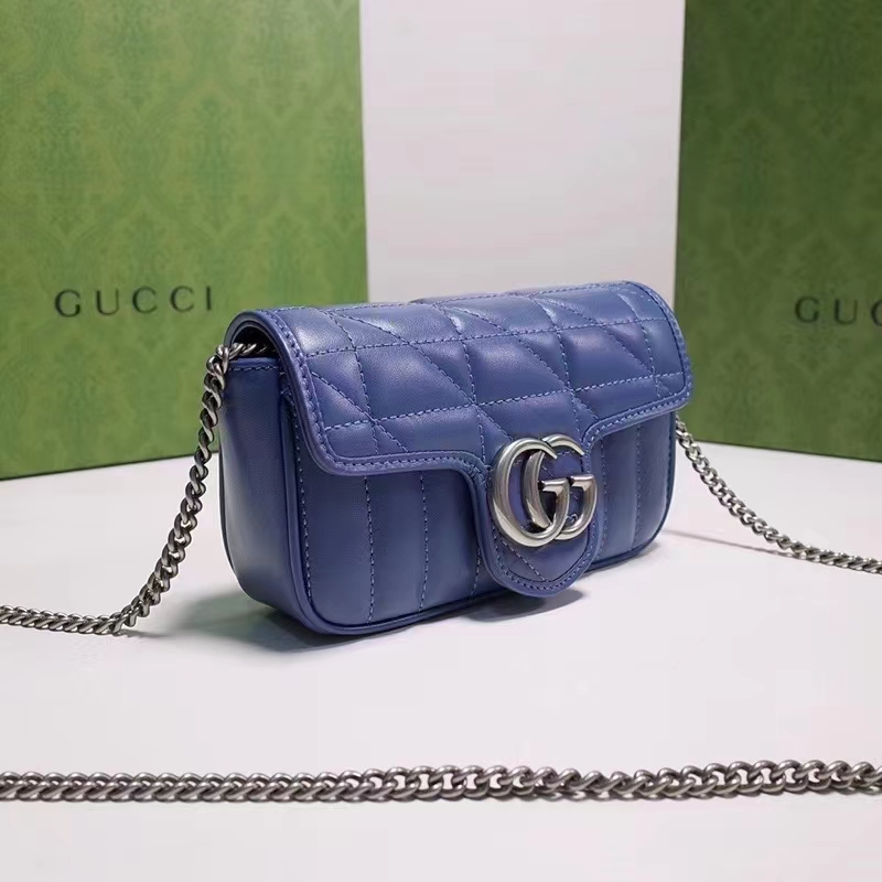 Gucci Women GG Marmont Matelassé Mini Bag Blue Matelassé Leather Double G