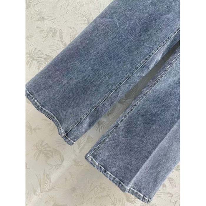 Louis Vuitton Women LV Wide-Leg Graphic Accent Jeans Cotton Blue Regular Fit 1AFFWE