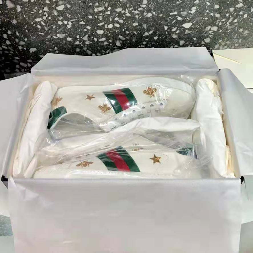 Gucci Men Ace Embroidered Sneaker Stars and Bees in White