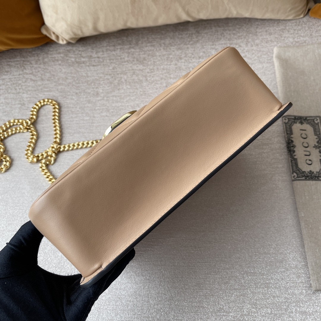 Gucci Women GG Deco Small Shoulder Bag Rose Beige Quilted Leather