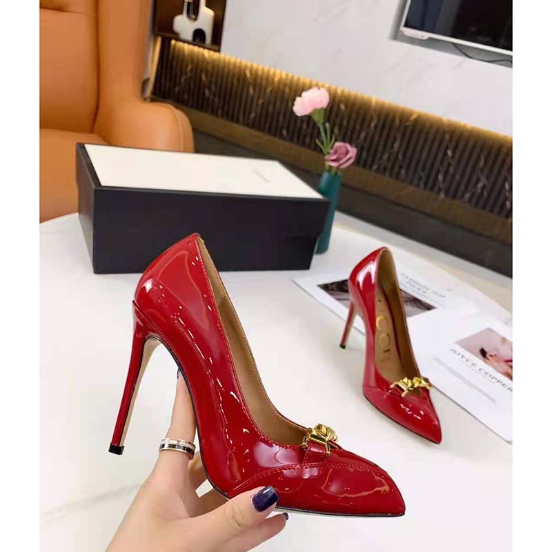 Gucci GG Women’s Leather Pump with Chain Red Leather 9 cm Heel