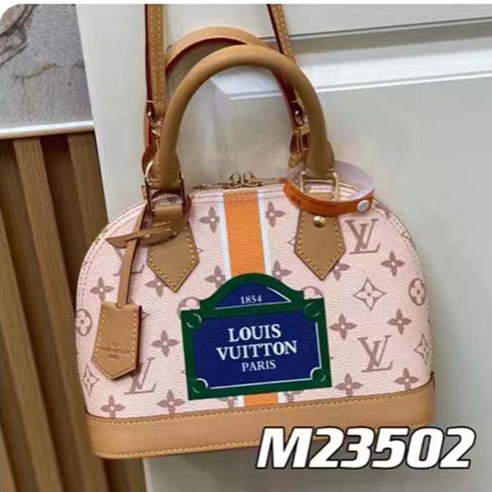 Louis Vuitton LV Women Alma BB Handbag Beige Ocher Monopaname Coated Canvas Cowhide Leather