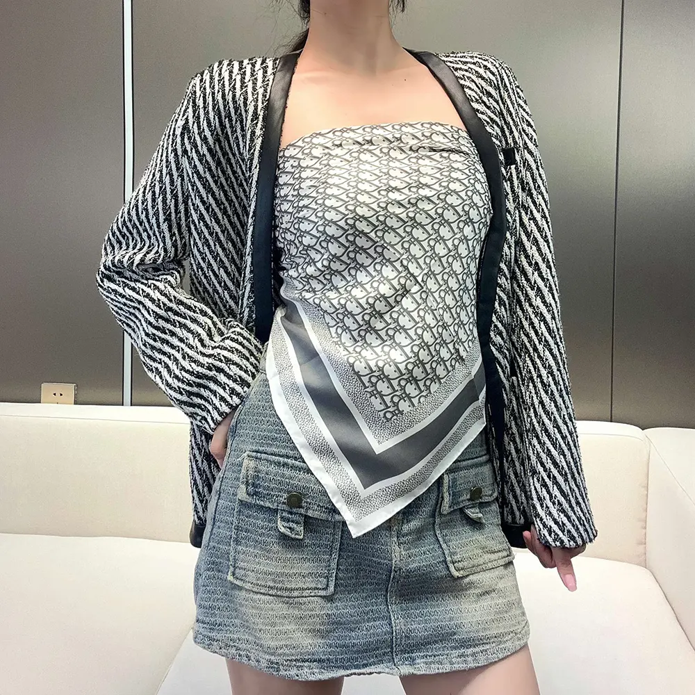 Dior Unisex Oblique Diortwin 90 Square Scarf Rose Des Vents and Gray Silk Twill