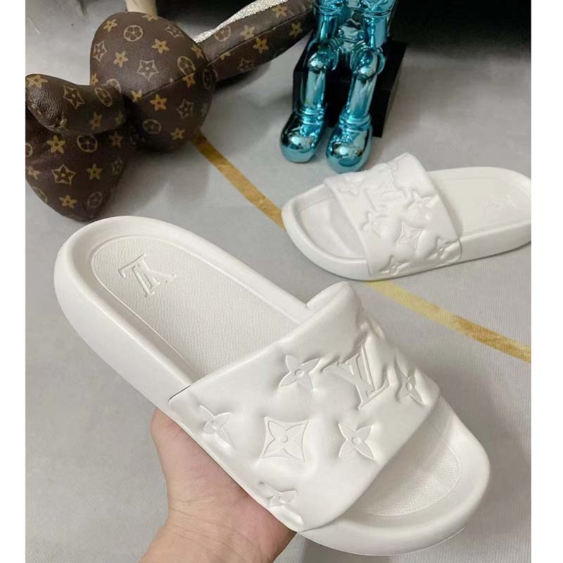 Louis Vuitton LV Unisex Waterfront Mule White Monogram Embossed Rubber Waterproof