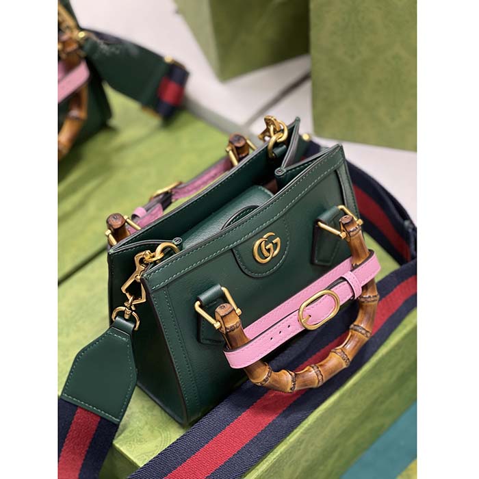 Gucci GG Women Diana Mini Tote Bag Green Leather Double G
