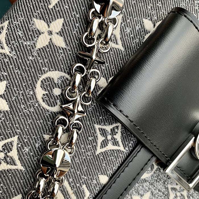 Louis Vuitton LV Women Dauphine MM Handbag Gray Denim Textile Jacquard