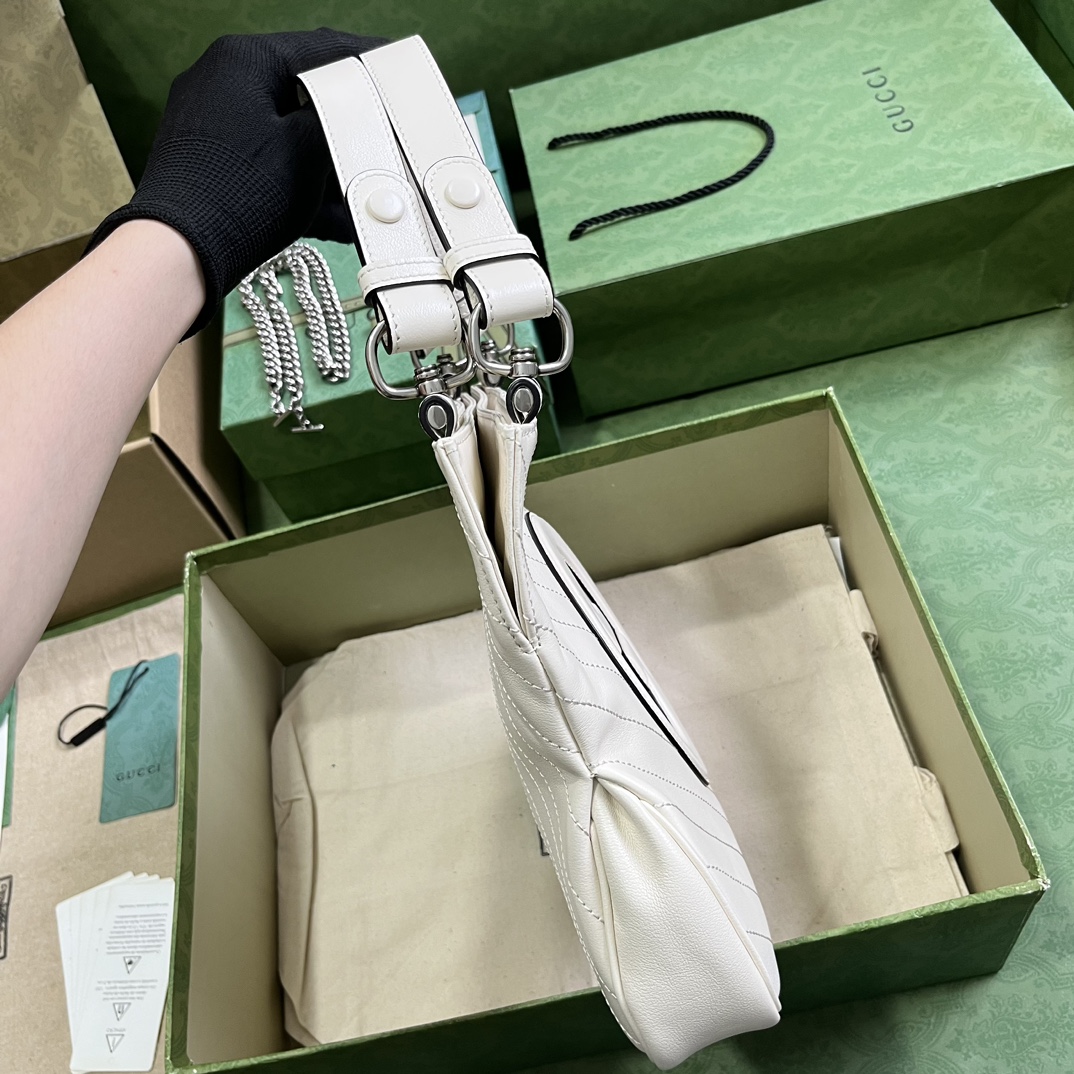 Gucci Women GG Blondie Small Tote Bag White Leather Round Interlocking G