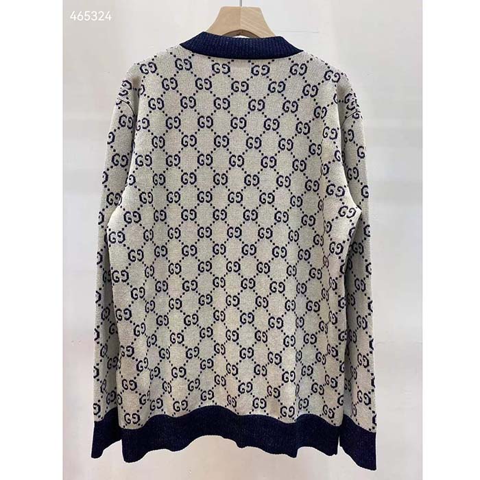 Gucci Women GG Cotton Jacquard Cardigan V-Neck Two Front Pockets