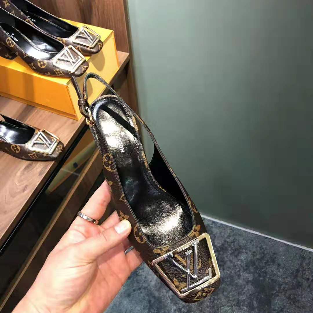 Louis Vuitton LV Women Madeleine Slingback Pump in Patent Monogram Canvas-Brown