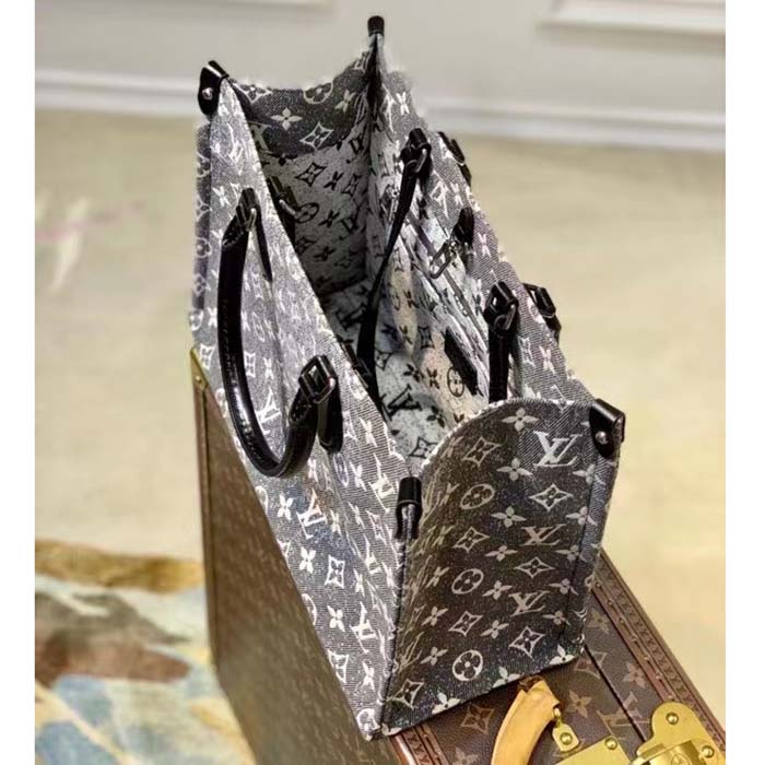 Louis Vuitton LV Women OnTheGo MM Tote Gray Denim Textile Jacquard