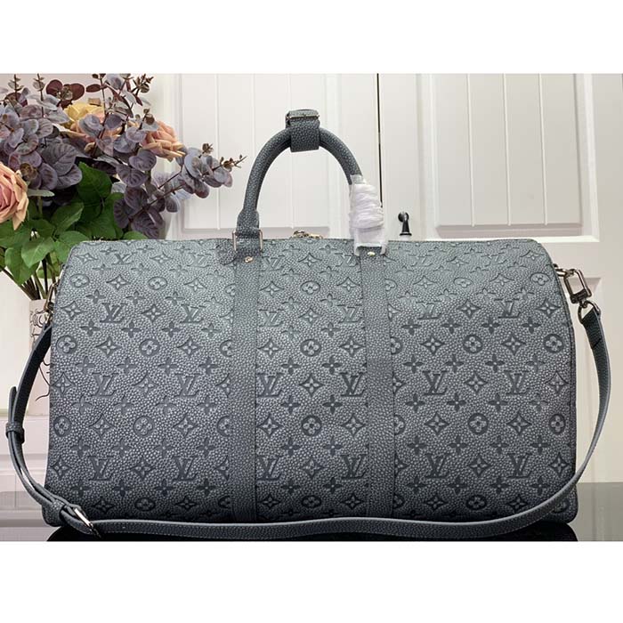 Louis Vuitton LV Unisex Keepall 50 Granite Taurillon Monogram Embossed Cowhide Leather