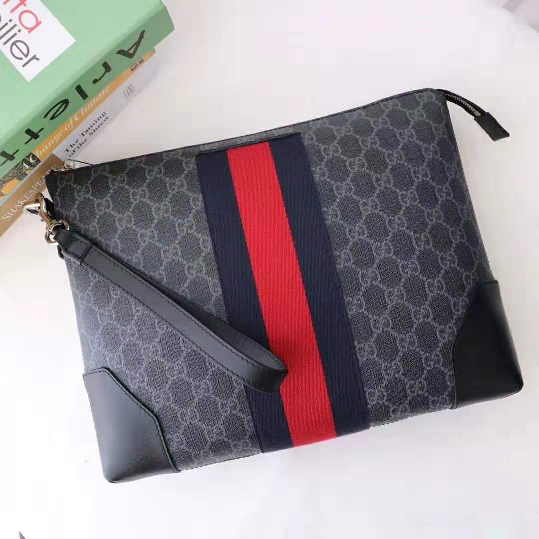 Gucci GG Men GG Black Messenger in Black/Grey GG Supreme Canvas