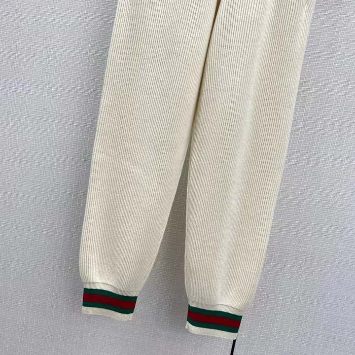 Gucci Women GG Rib Wool Pant Web Elastic Waist Drawstring Elastic Leg Cuffs