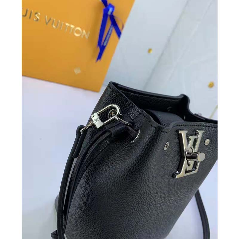 Louis Vuitton LV Women Nano Lockme Bucket Bag Black Grained Calf Leather