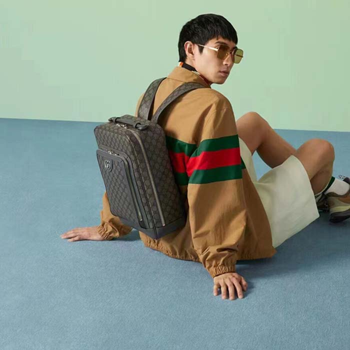 Gucci Unisex Ophidia GG Medium Backpack Grey Black GG Supreme Canvas Double G