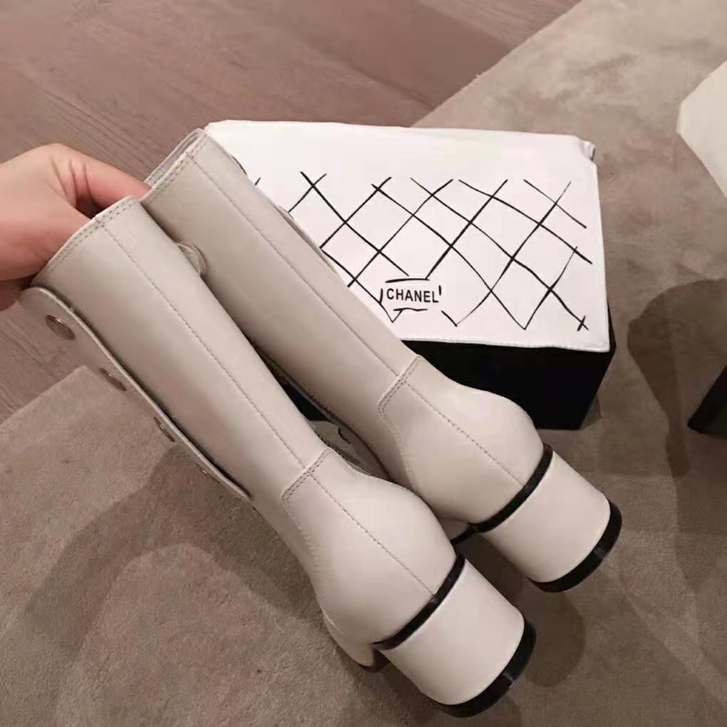 Chanel Women Ankle Boots Calfskin & Patent Calfskin 4.6 cm Heel-Beige