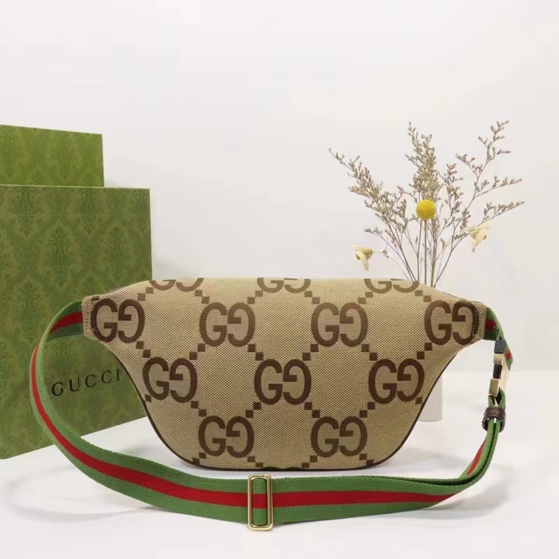 Gucci Unisex Jumbo GG Belt Bag Camel Ebony Canvas Green Red Web