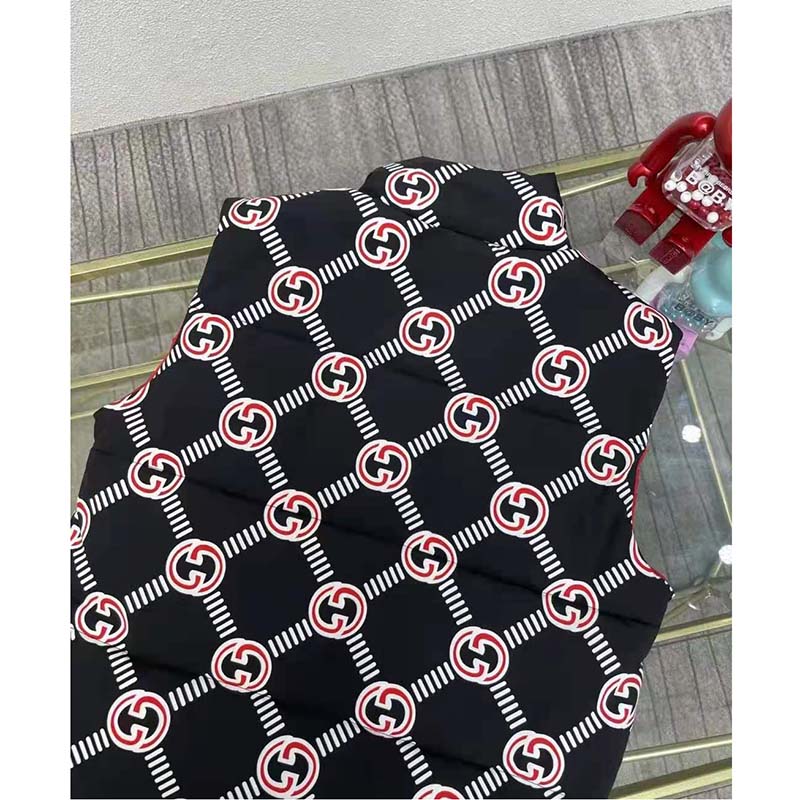 Gucci GG Women Interlocking G Down Padded Vest Black Red Nylon