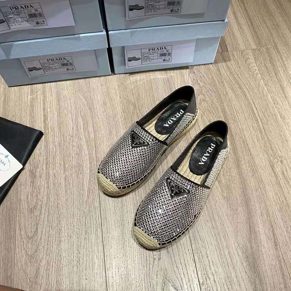 Prada Women Satin Espadrilles with Crystals-Black