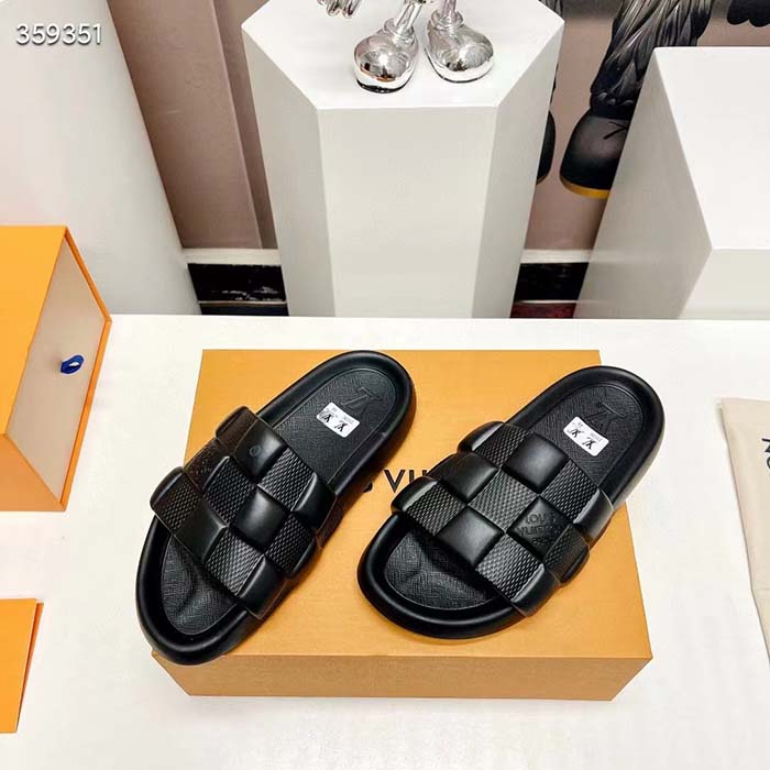 Louis Vuitton LV Unisex Waterfront Mule Black Maxi Damier Rubber Waterproof Rubber