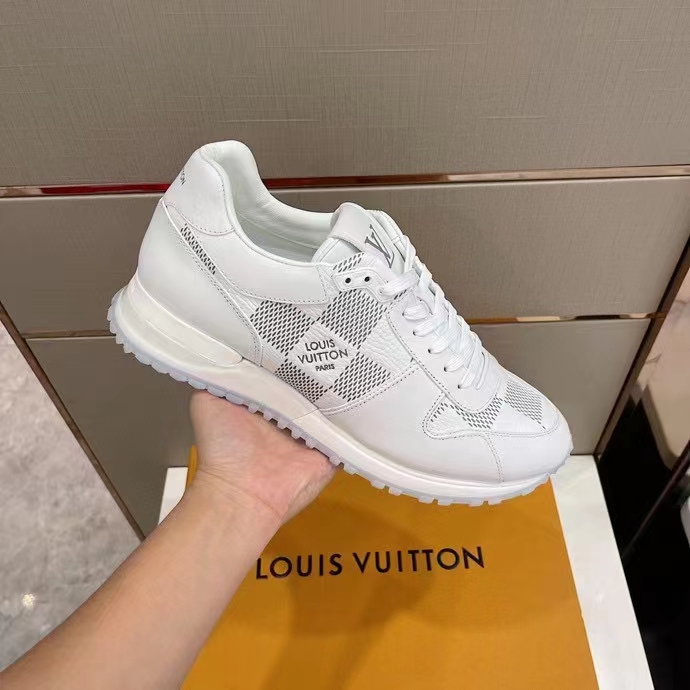 Louis Vuitton LV Unisex Run Away Sneaker White Maxi Damier Embossed Grained Calf