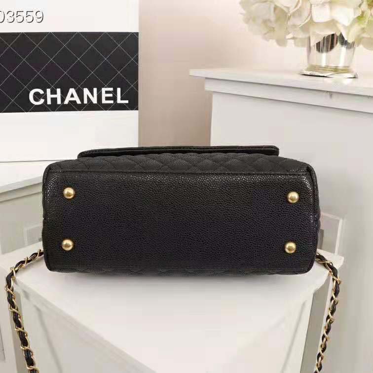 Chanel Women Large Flap Bag with Top Handle in Grained Calfskin Leather-Black
