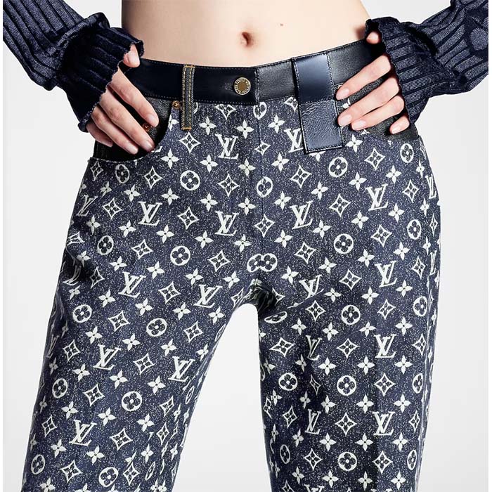Louis Vuitton Women LV Monogram Denim Bootcut Jeans Cotton Navy