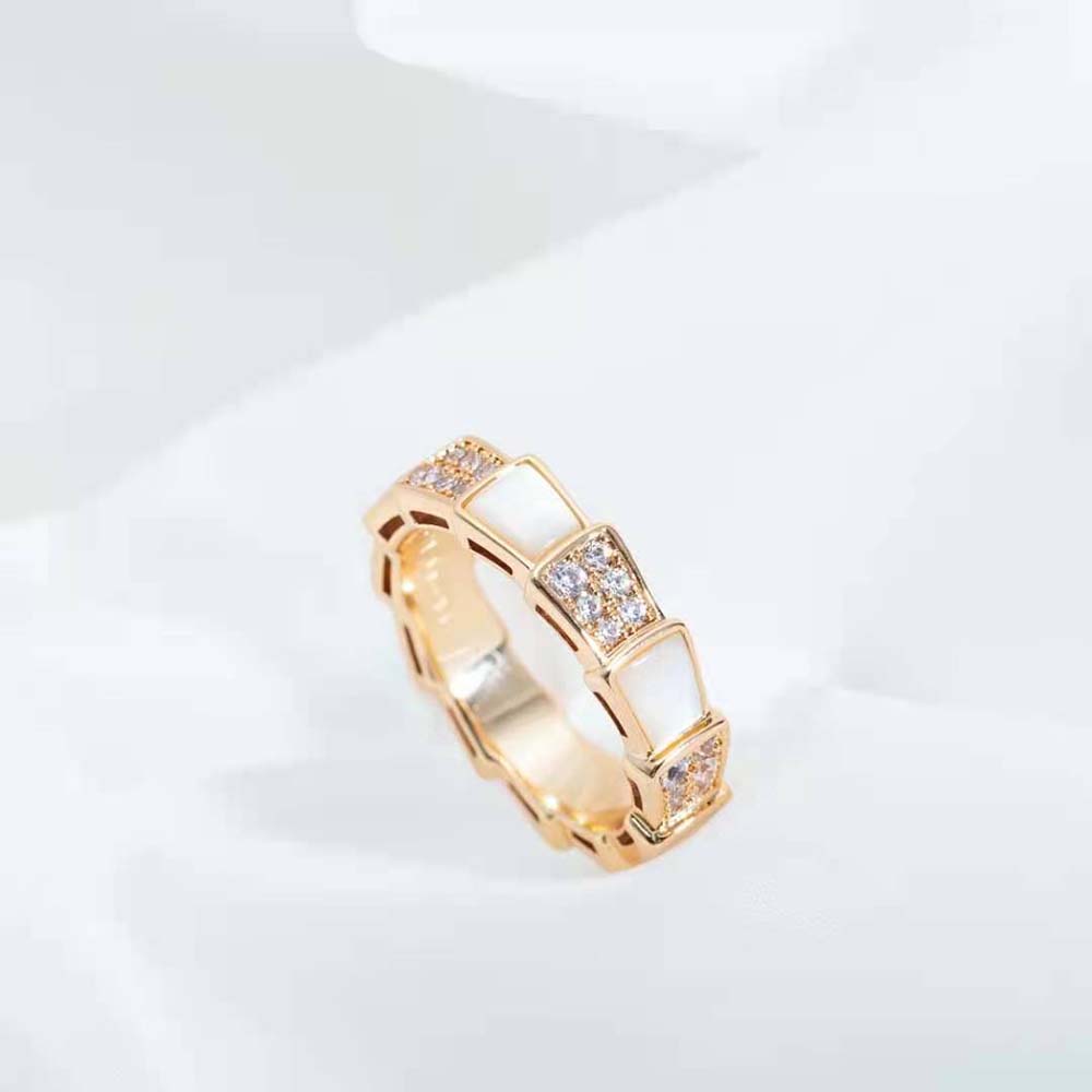Bvlgari Women Serpenti Viper Band Ring in 18 KT Rose Gold-White