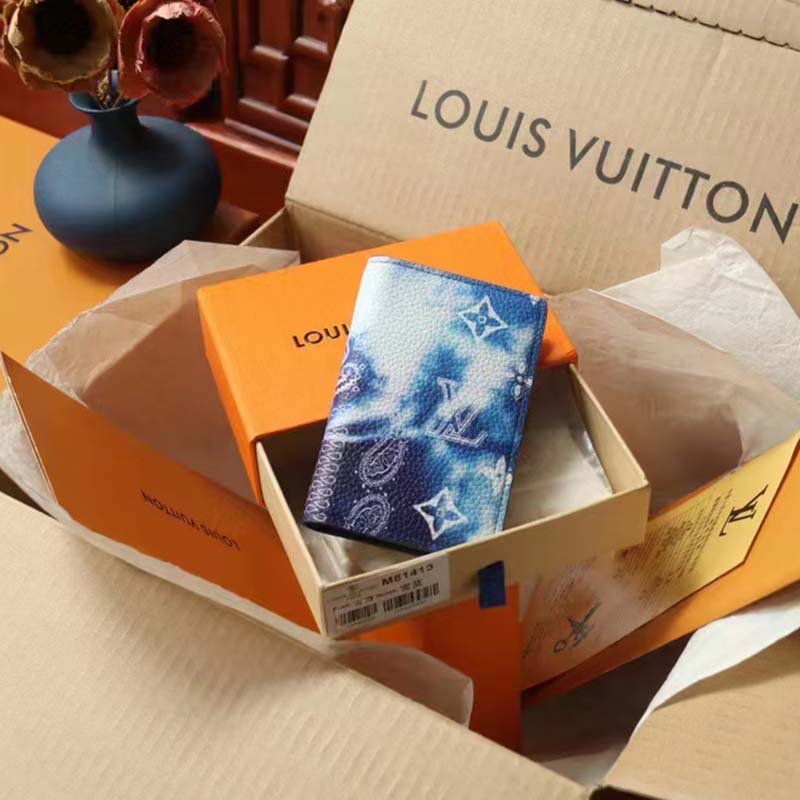 Louis Vuitton LV Unisex Pocket Organizer Blue Cowhide Leather Monogram Motif