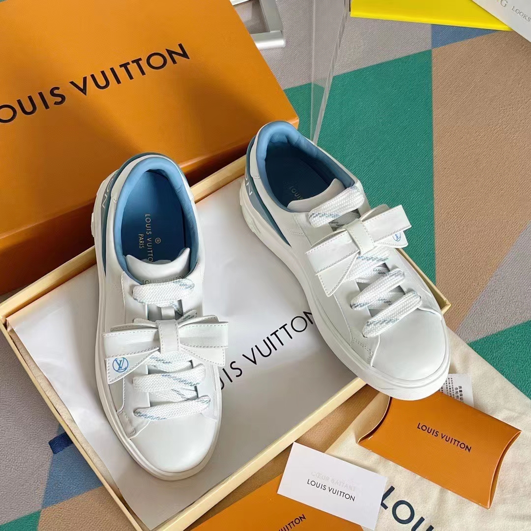 Louis Vuitton LV Women Time Out Sneaker Blue Calf Leather Rubber Outsole