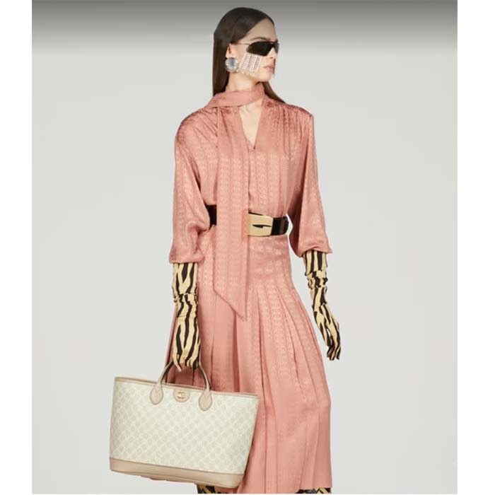 Gucci Unisex Ophidia Medium Tote Bag Beige White GG Supreme Canvas