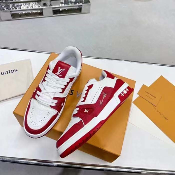 Louis Vuitton Unisex LV Trainer Sneaker Red Mini Monogram Embossed Calf Leather