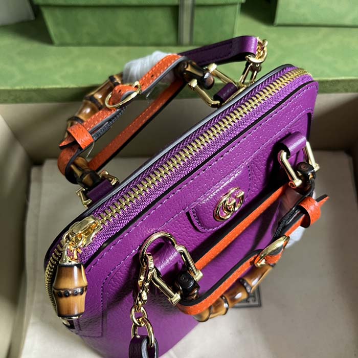 Gucci GG Women Gucci Diana Mini Tote Bag Purple Leather Double G