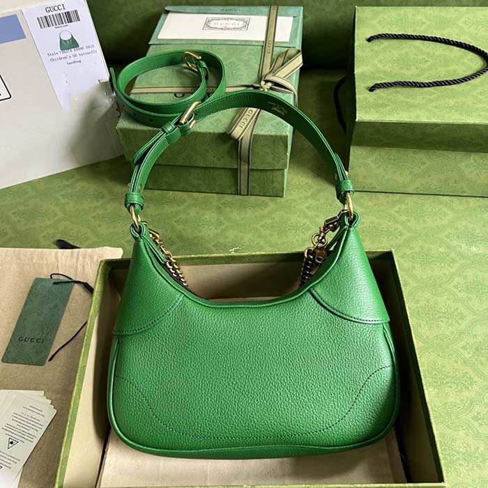 Gucci Women GG Aphrodite Small Shoulder Bag Green Soft Leather Double G