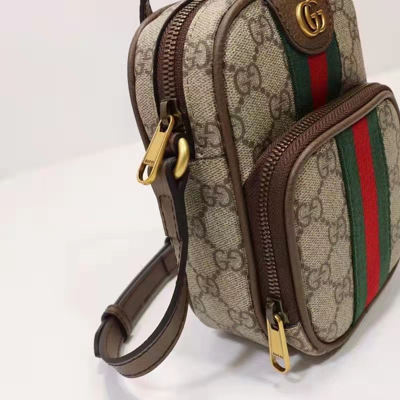 Gucci Unisex Ophidia Mini Bag Beige Ebony GG Supreme Canvas Double G