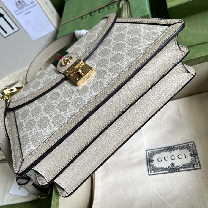 Gucci Women Ophidia GG Small Top Handle Bag Beige White Supreme Canvas