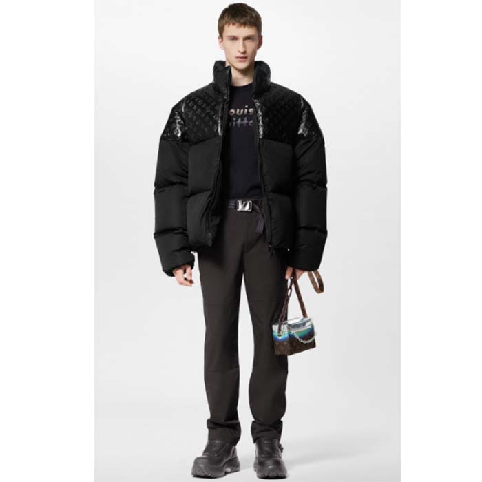 Louis Vuitton Men LV Oversized Puffer Jacket Black Monogram Hood Water-Resistant Lamb Leather
