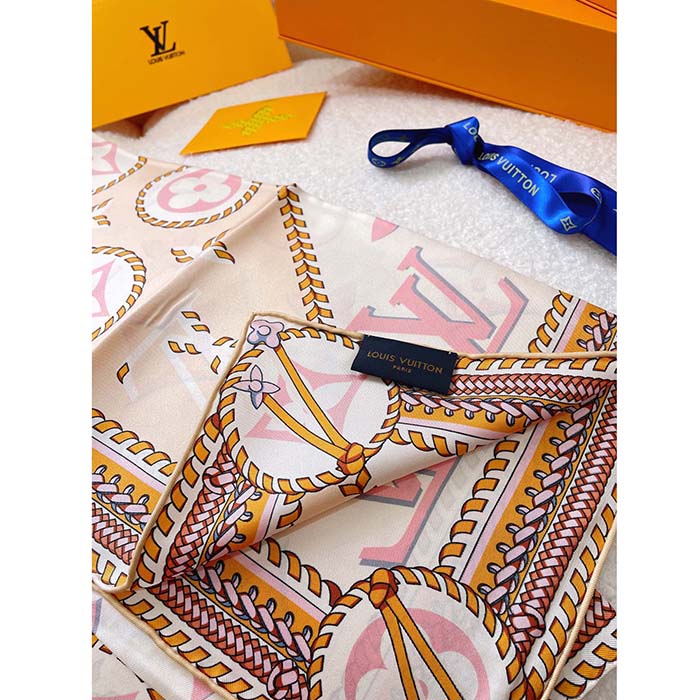 Louis Vuitton LV Women Braided Monogram Printed Scarf Beige Silk Monogram Pattern