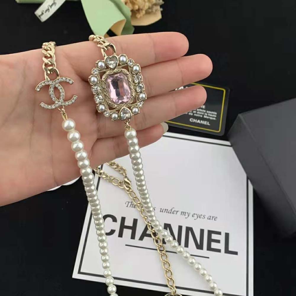 Chanel Women Long Necklace in Metal Resin Glass Pearls and Strass