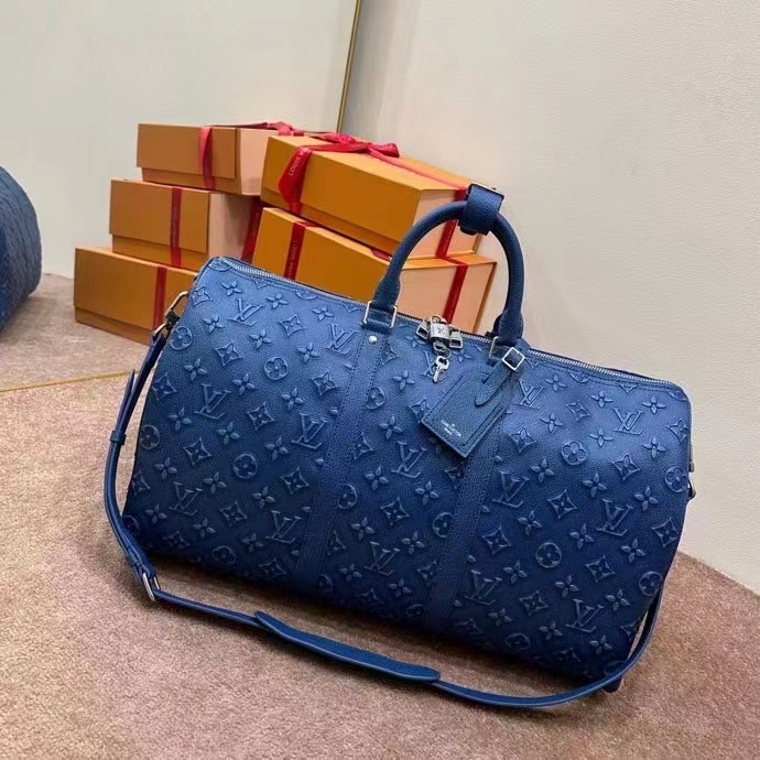 Louis Vuitton LV Unisex Keepall Bandoulière 50 Weekend Bag Denim Blue Cowhide Leather