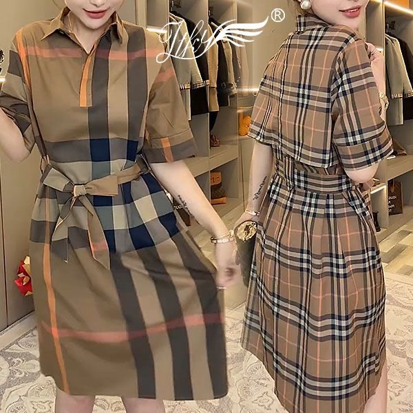 New casual retro plaid waist dress PD042025051910